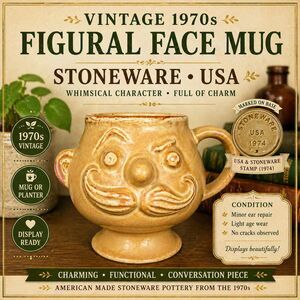 Vintage Pacific Stoneware Mustache Mug 1974 USA Figural Face Mug